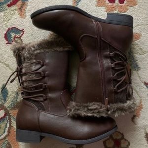 torrid brown faux leather and fur boots